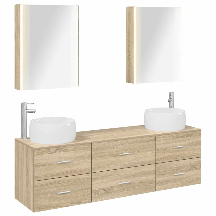 Ensemble de mobilier de salle de bain 5 pcs Chêne Sonoma - 2