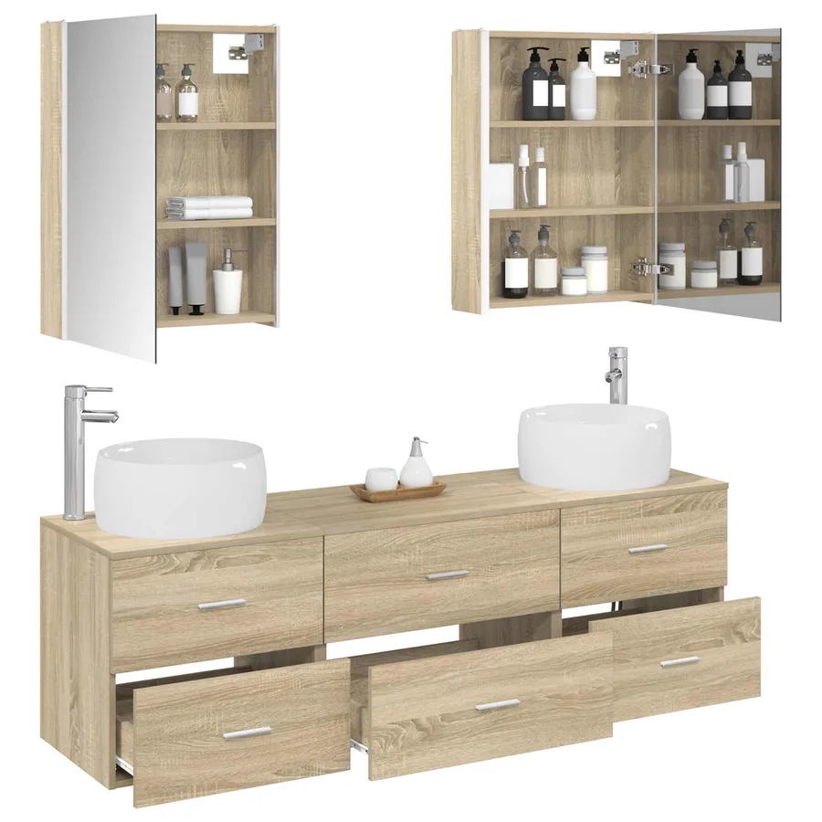 Ensemble de mobilier de salle de bain 5 pcs Chêne Sonoma - 3