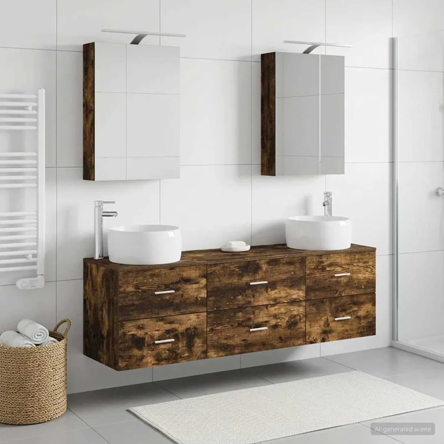 Ensemble de mobilier de salle de bain 5 pcs Chêne fumé