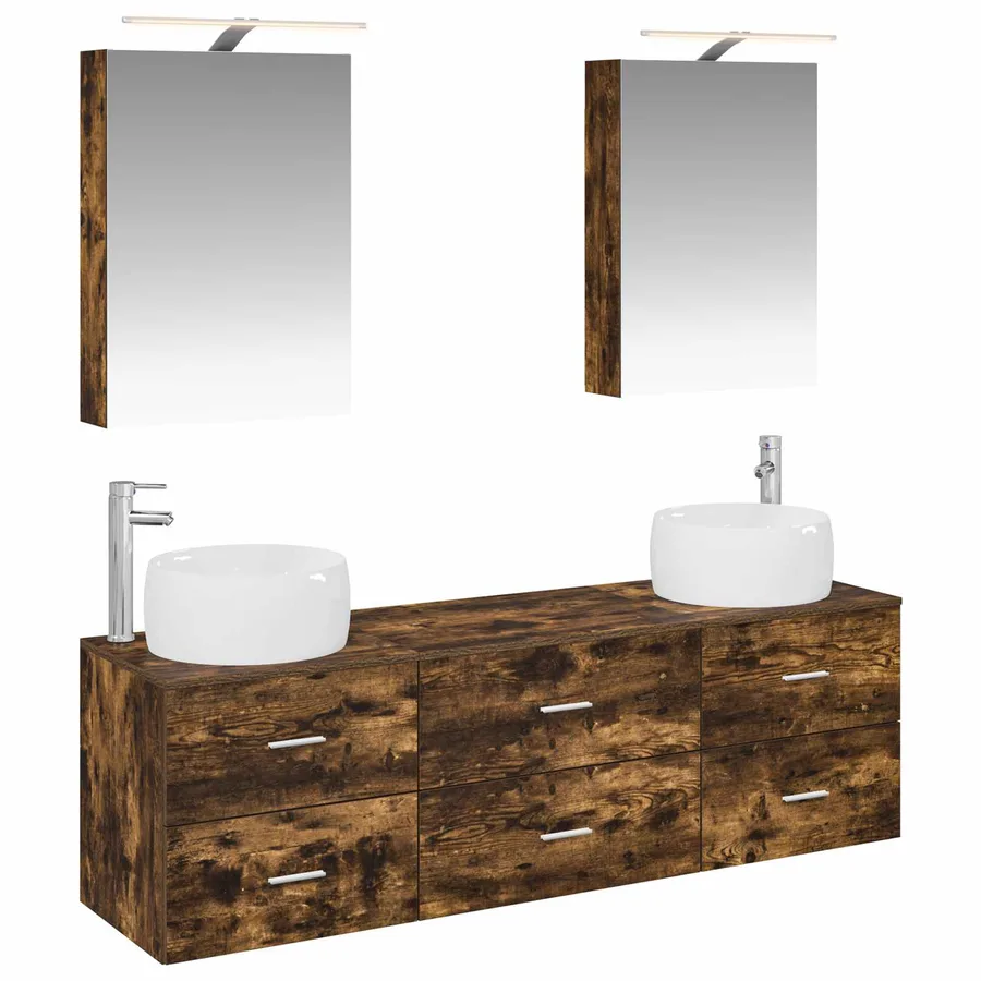 Ensemble de mobilier de salle de bain 5 pcs Chêne fumé - 2
