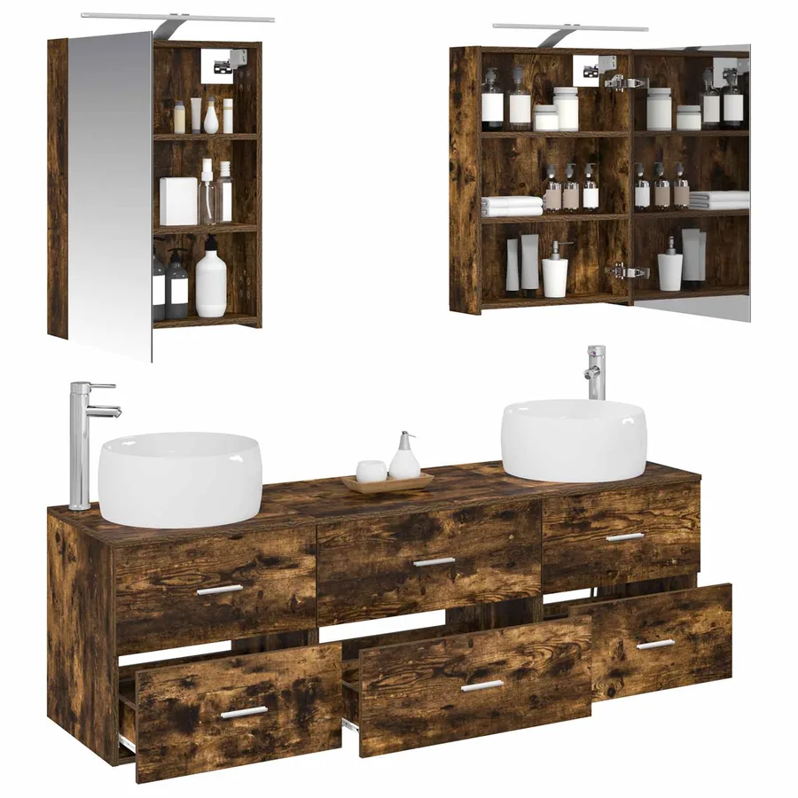 Ensemble de mobilier de salle de bain 5 pcs Chêne fumé - 3