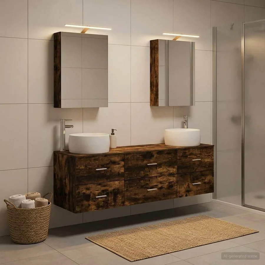 Ensemble de mobilier de salle de bain 5 pcs Chêne fumé - 4
