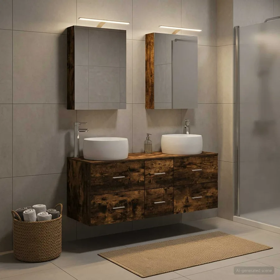 Ensemble de mobilier de salle de bain 5 pcs Chêne fumé
