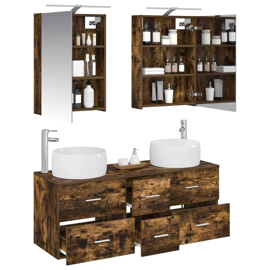 Ensemble de mobilier de salle de bain 5 pcs Chêne fumé - 3