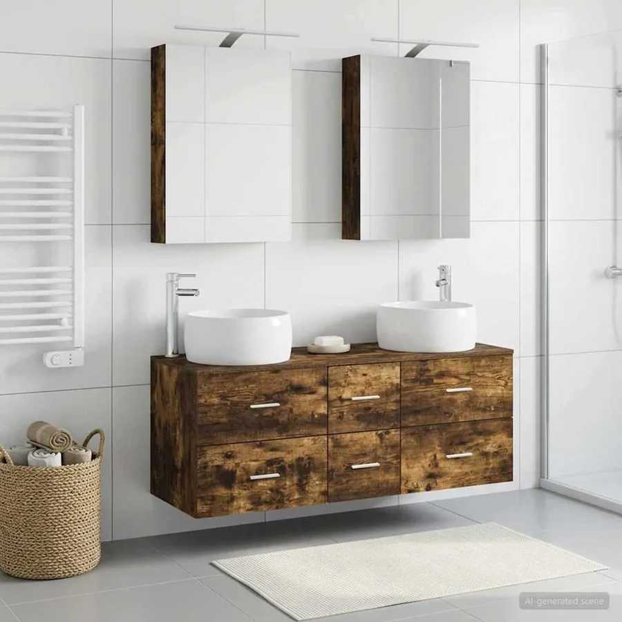 Ensemble de mobilier de salle de bain 5 pcs Chêne fumé - 4