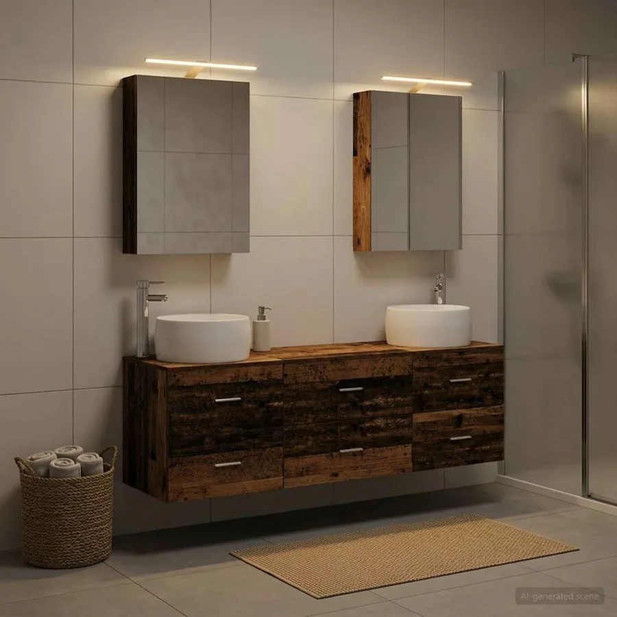 Ensemble de mobilier de salle de bain 5 pcs Bois ancien - 4