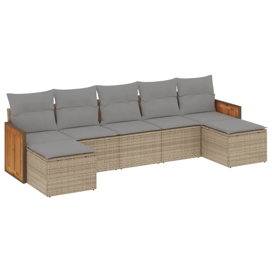 Salon de jardin avec coussins 7 pcs beige résine tressée - 2