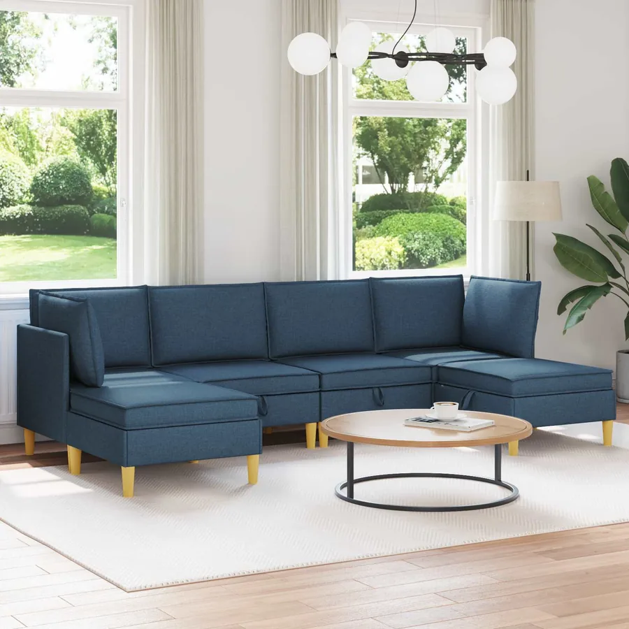 Canapé modulaire avec rangement 6 pcs Bleu Tissu