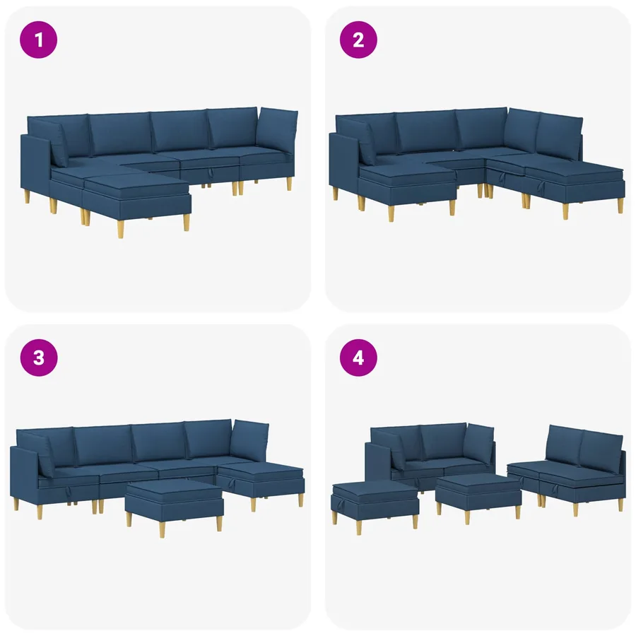 Canapé modulaire avec rangement 6 pcs Bleu Tissu - 9