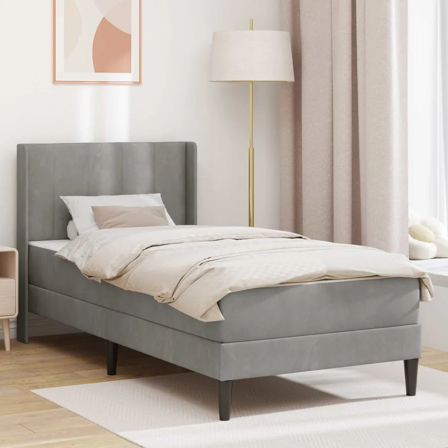 Cadre de lit avec matelas Gris clair 90 x 190 cm Velours