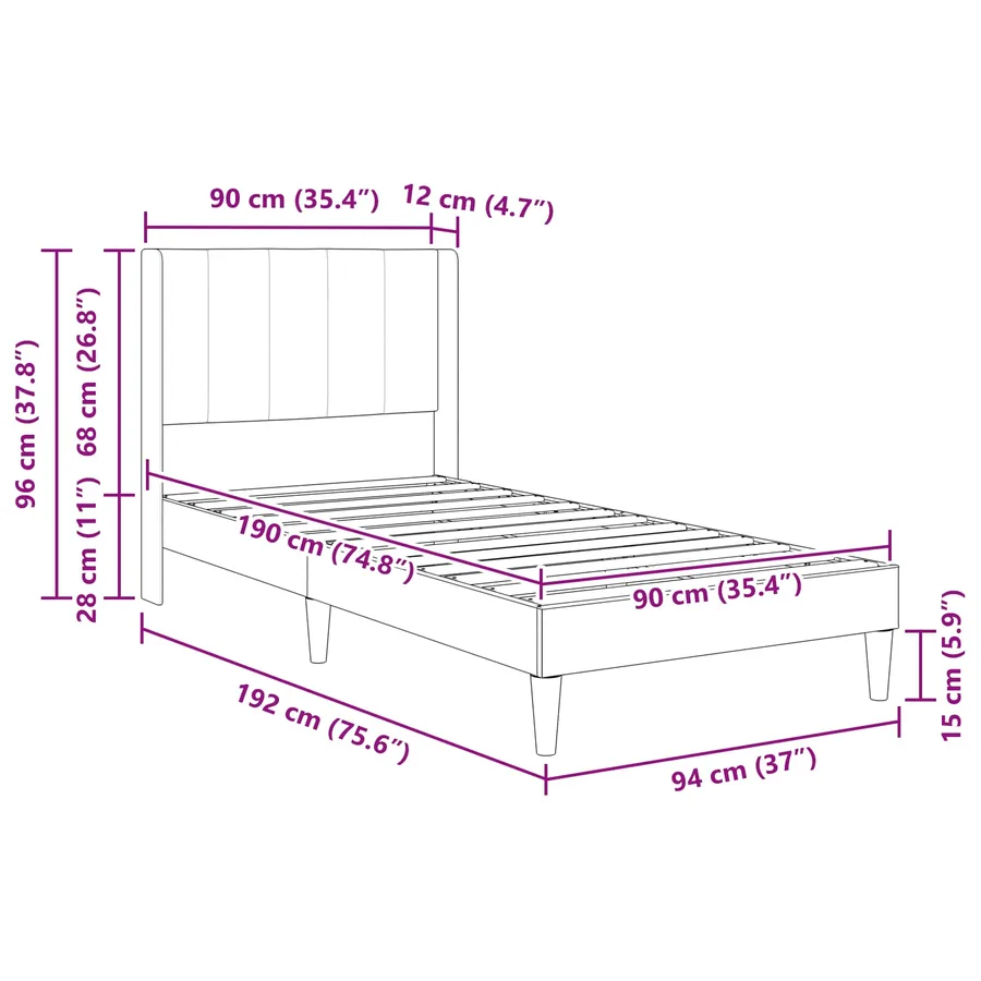 Cadre de lit avec matelas Gris clair 90 x 190 cm Velours - 11