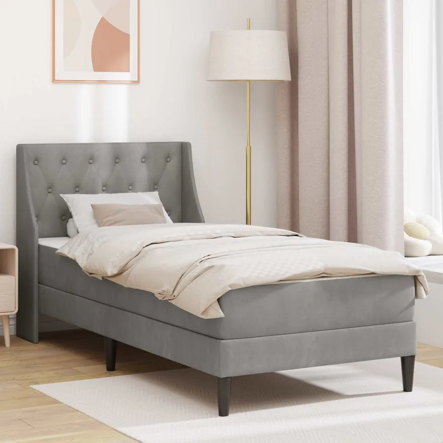 Cadre de lit avec matelas Gris clair 90 x 190 cm Velours