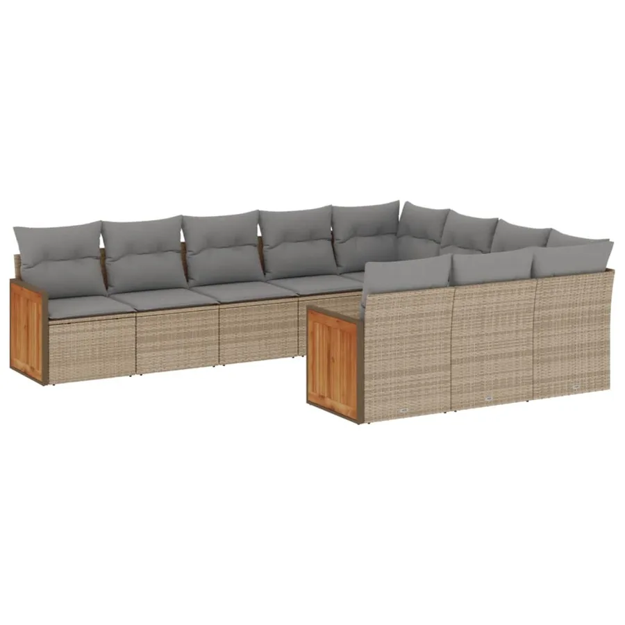 Salon de jardin avec coussins 10 pcs beige résine tressée - 2