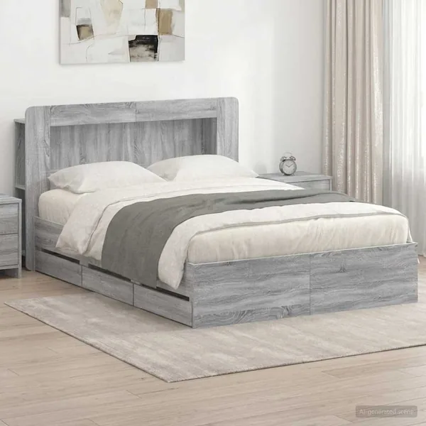 Cadre de lit avec rangement Sonoma gris 160 x 200 cm