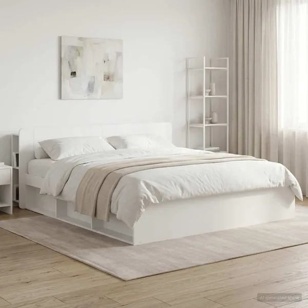 Cabinet de Tête de Lit Blanc brillant Bois d'ingénierie