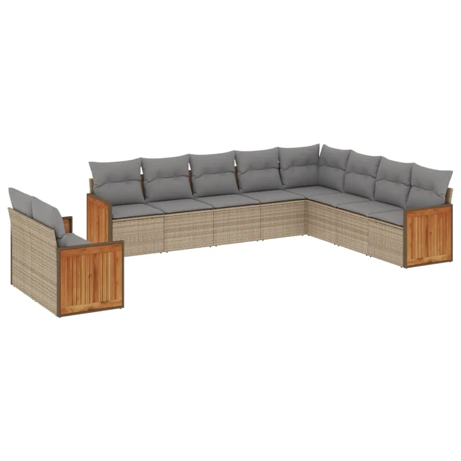 Salon de jardin avec coussins 10 pcs beige résine tressée - 2
