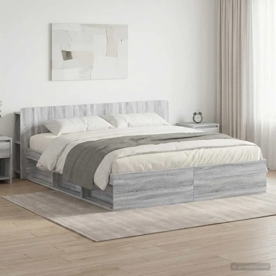 Cadre de lit avec rangement Sonoma gris 200 x 200 cm