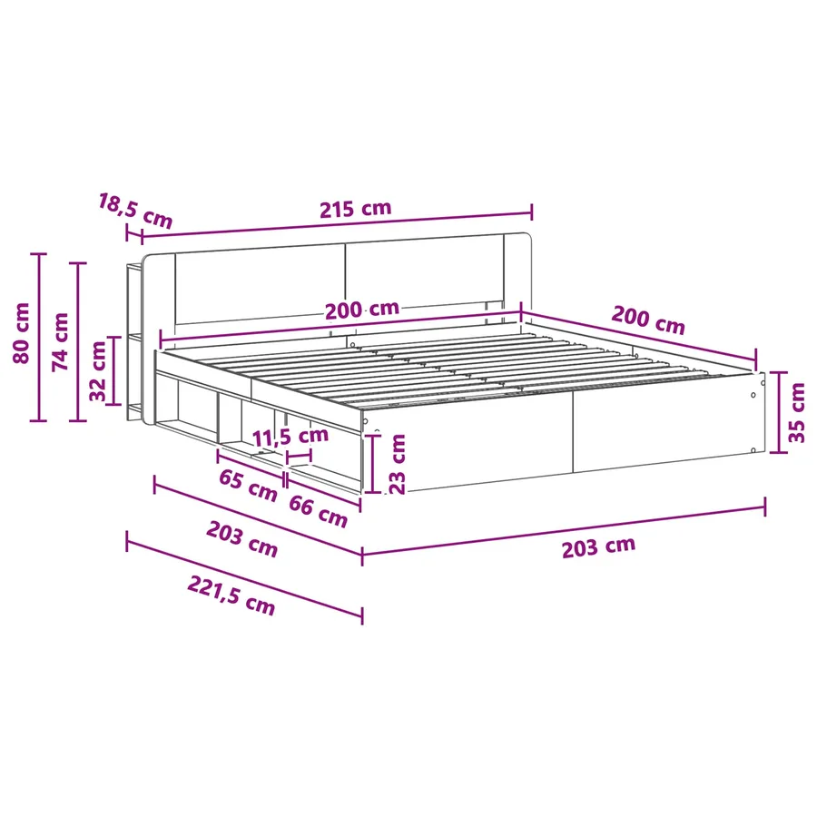 Cadre de lit avec rangement Sonoma gris 200 x 200 cm - 10