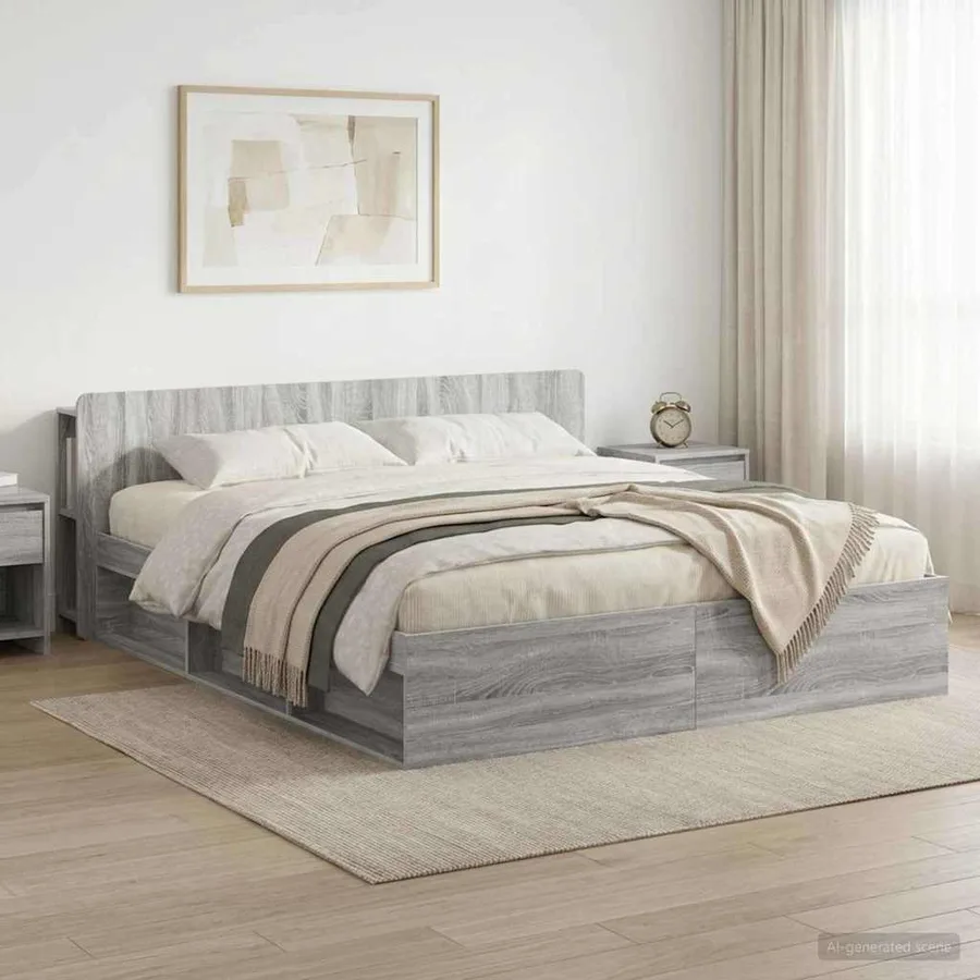Cadre de lit avec rangement Sonoma gris 200 x 200 cm - 3