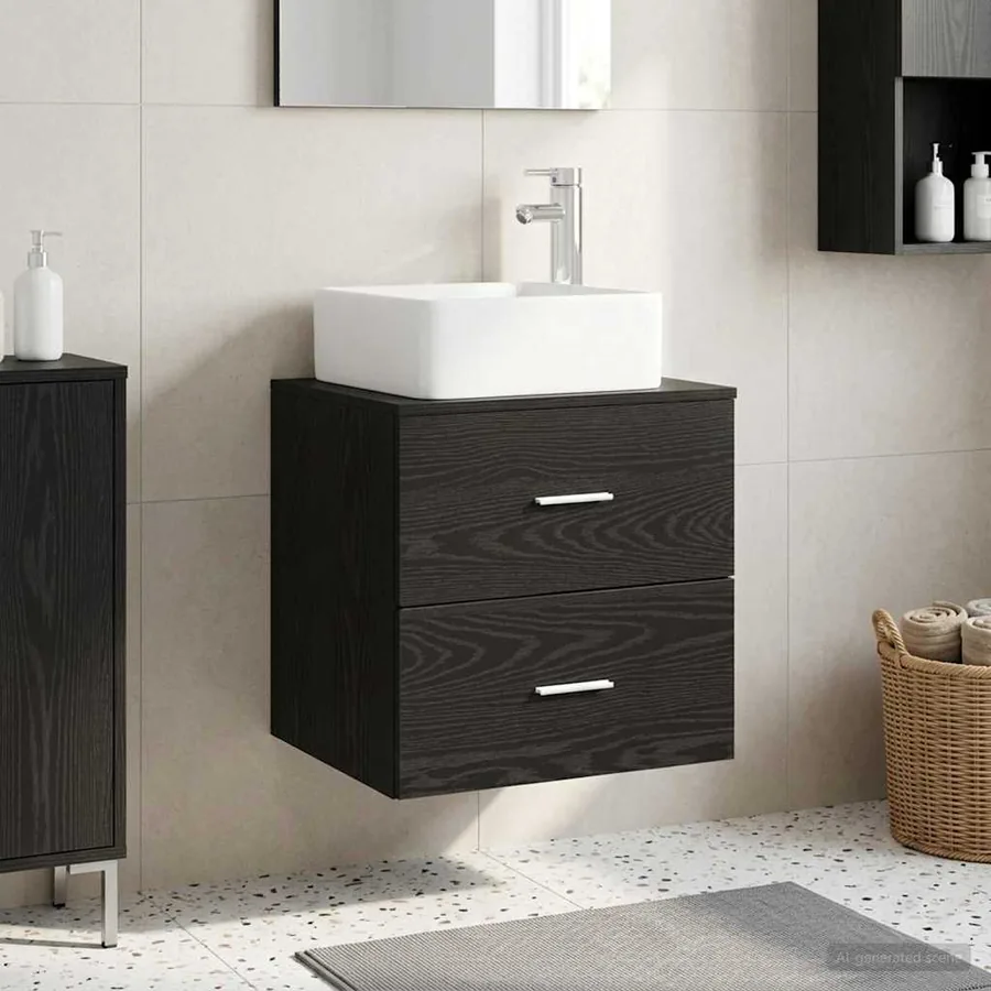 Vanité de lavabo mural Chêne noir 53 x 34,5 x 63 cm