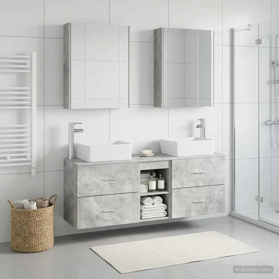 Ensemble de mobilier de salle de bain 5 pcs Gris béton