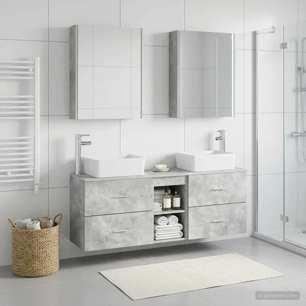 Ensemble de mobilier de salle de bain 5 pcs Gris béton