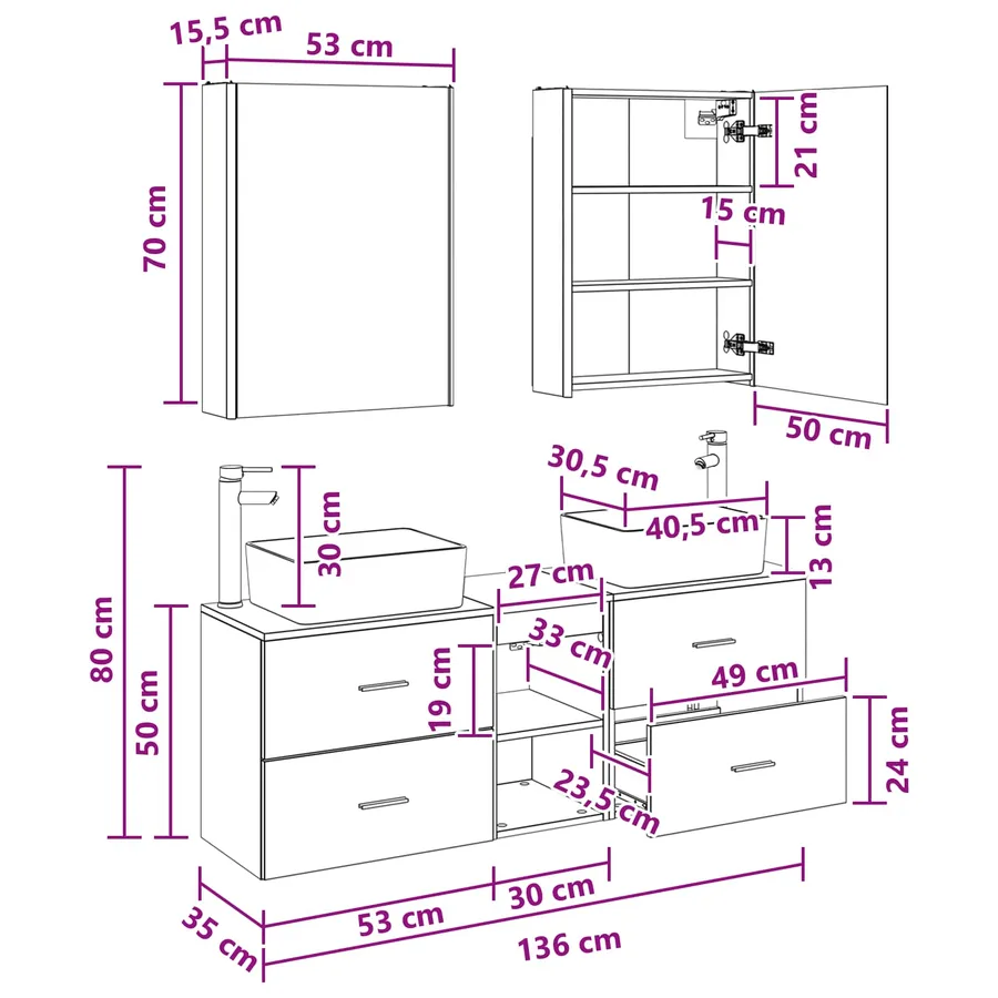 Ensemble de mobilier de salle de bain 5 pcs Gris béton - 14