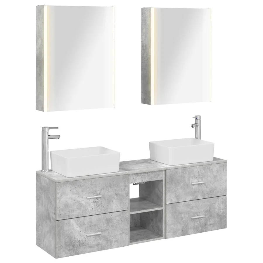 Ensemble de mobilier de salle de bain 5 pcs Gris béton - 2