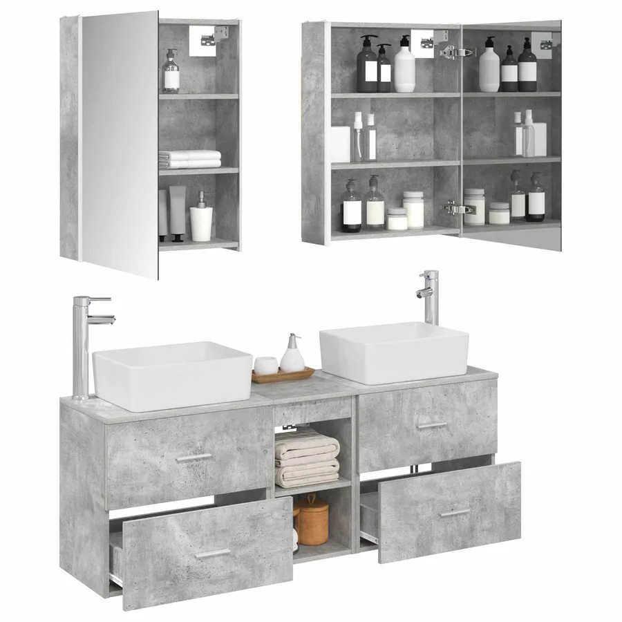 Ensemble de mobilier de salle de bain 5 pcs Gris béton - 3