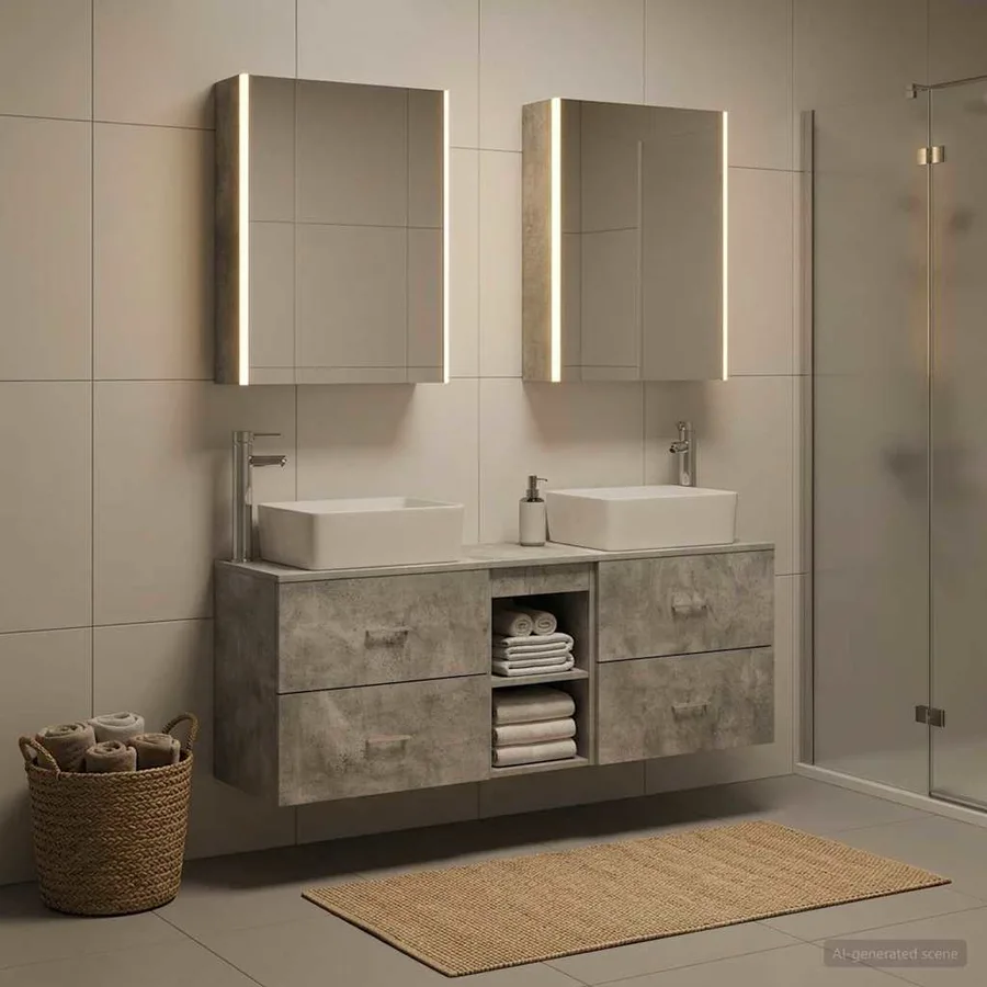 Ensemble de mobilier de salle de bain 5 pcs Gris béton - 4
