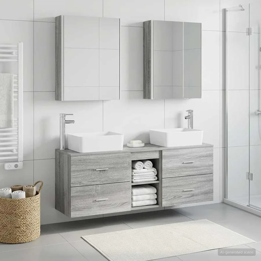 Ensemble de mobilier de salle de bain 5 pcs Sonoma gris
