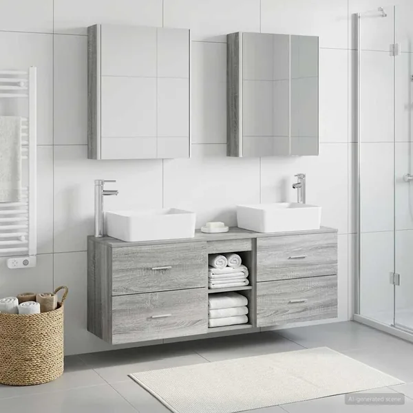 Ensemble de mobilier de salle de bain 5 pcs Sonoma gris