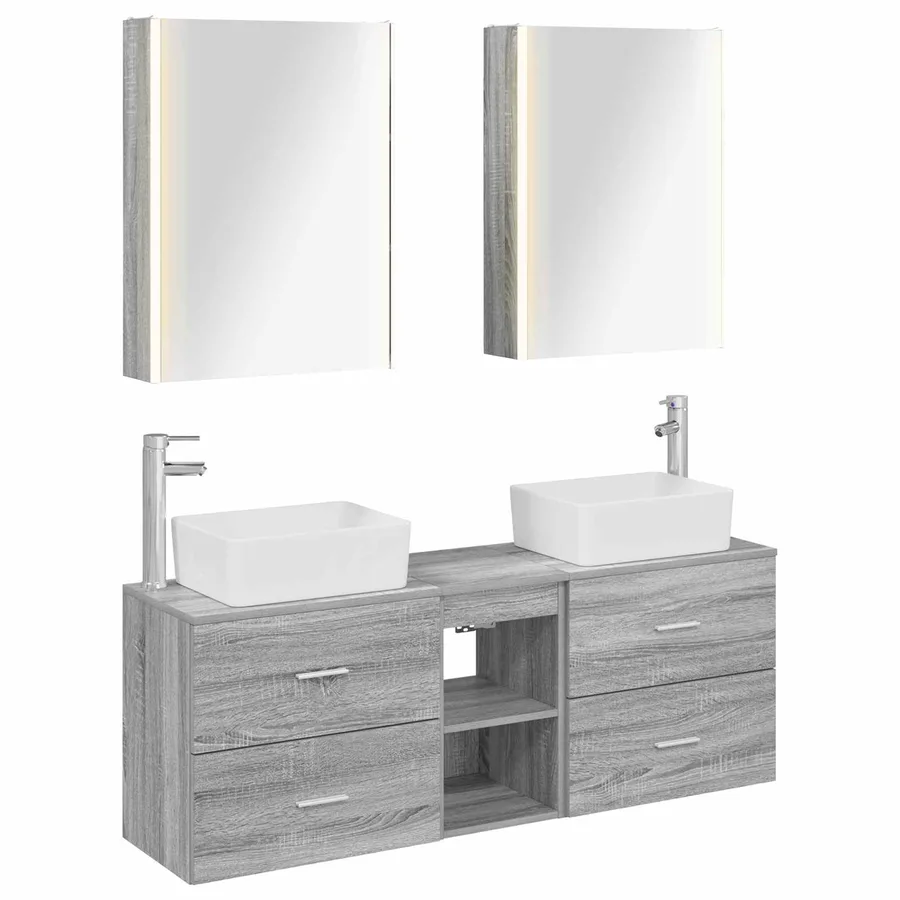 Ensemble de mobilier de salle de bain 5 pcs Sonoma gris - 2