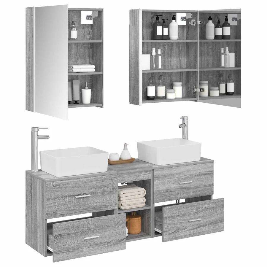 Ensemble de mobilier de salle de bain 5 pcs Sonoma gris - 3