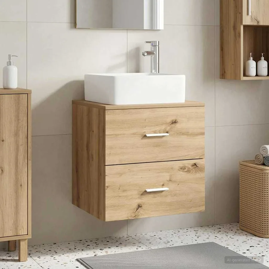 Vanité de lavabo mural Chêne artisanal 53 x 34,5 x 63 cm