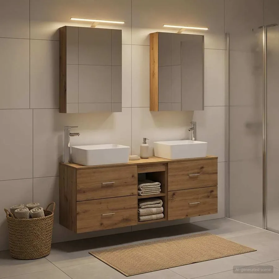 Ensemble de mobilier de salle de bain 5 pc Chêne artisanal