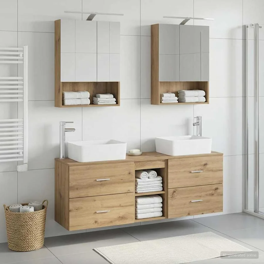 Ensemble de mobilier de salle de bain 5 pc Chêne artisanal