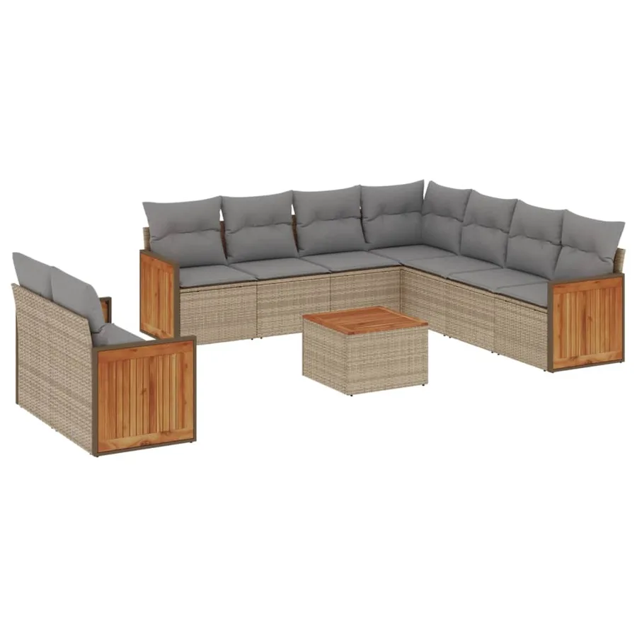 Salon de jardin avec coussins 10 pcs beige résine tressée - 2