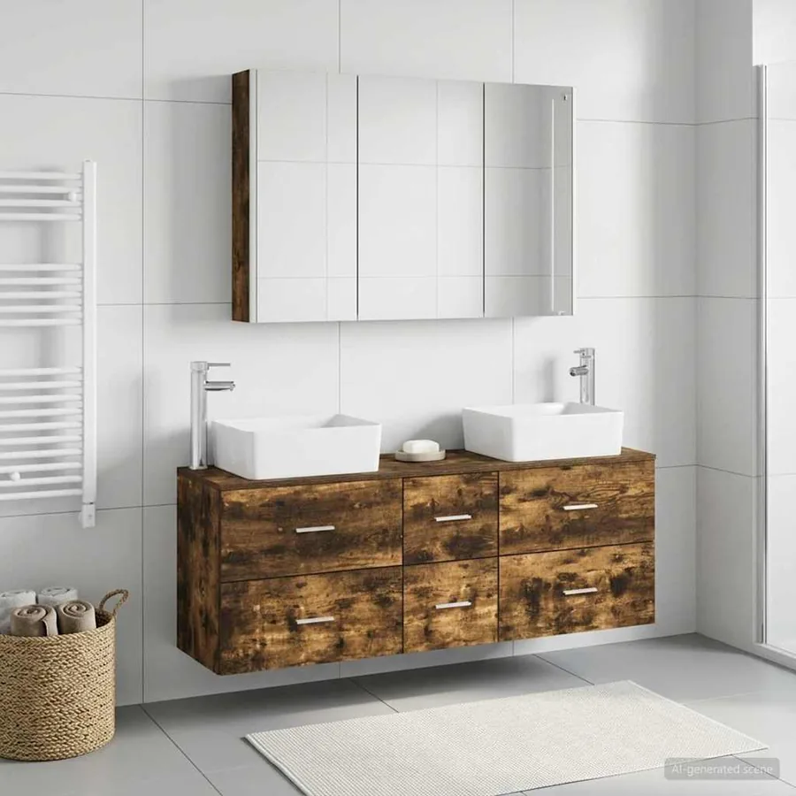 Ensemble de mobilier de salle de bain 4 pcs Chêne fumé