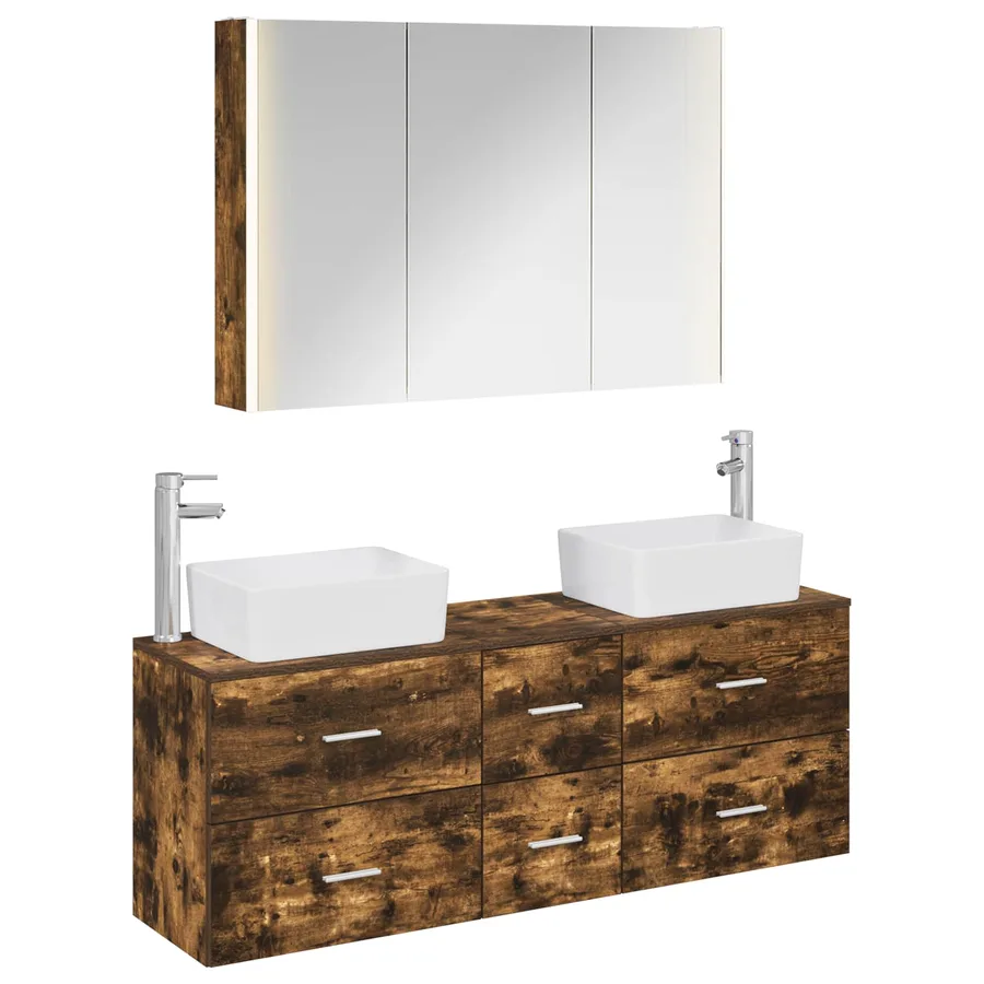 Ensemble de mobilier de salle de bain 4 pcs Chêne fumé - 2