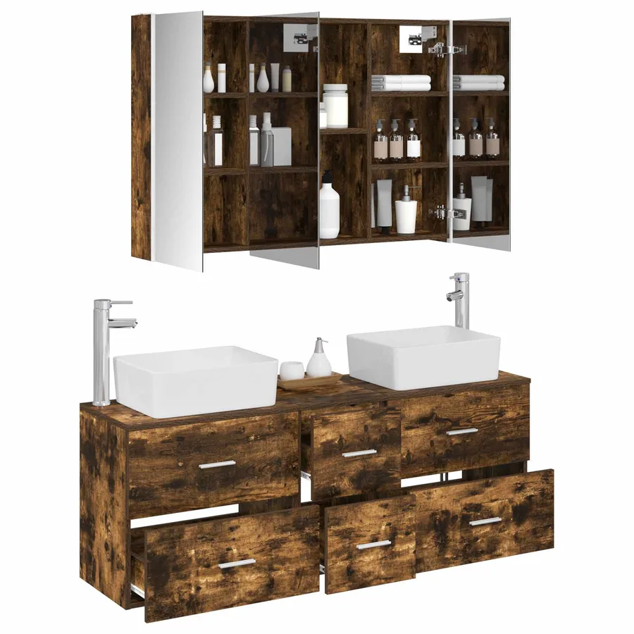 Ensemble de mobilier de salle de bain 4 pcs Chêne fumé - 3