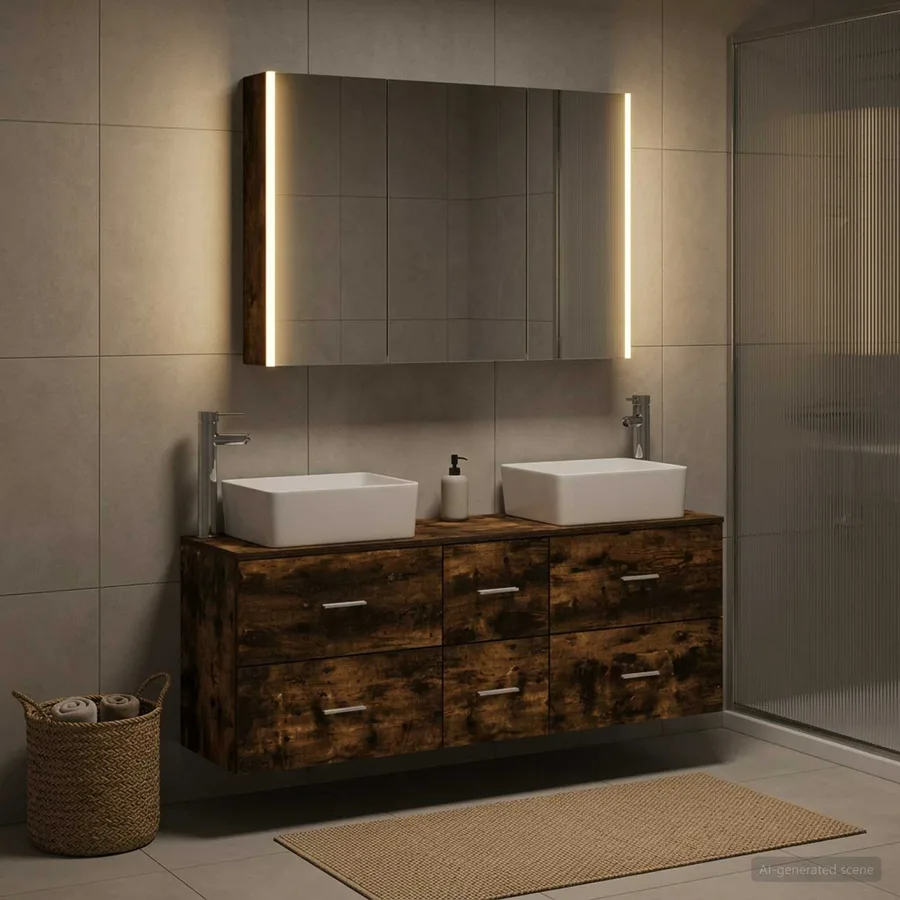 Ensemble de mobilier de salle de bain 4 pcs Chêne fumé - 4