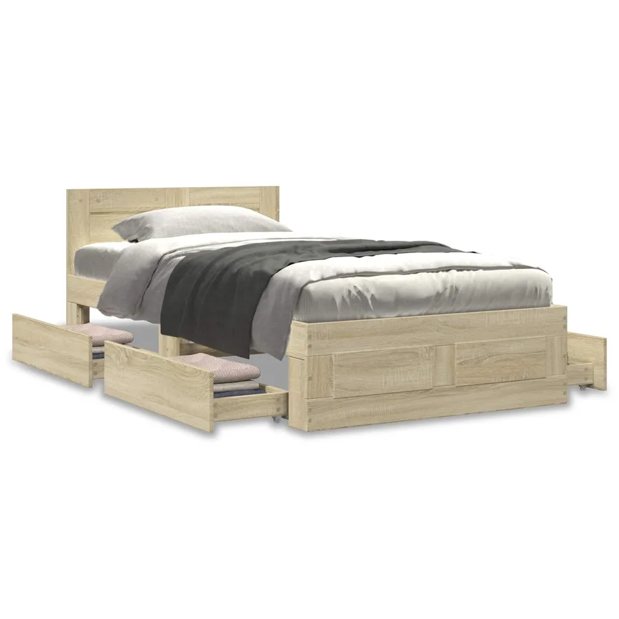 Cadre de lit avec tiroir 2 pc Chêne Sonoma Bois d'ingénierie - 4