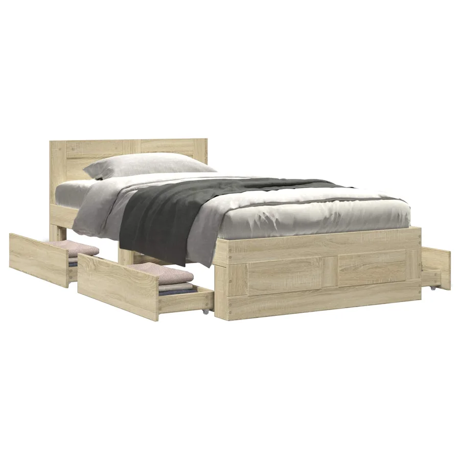 Cadre de lit avec tiroir 2 pc Chêne Sonoma Bois d'ingénierie - 9