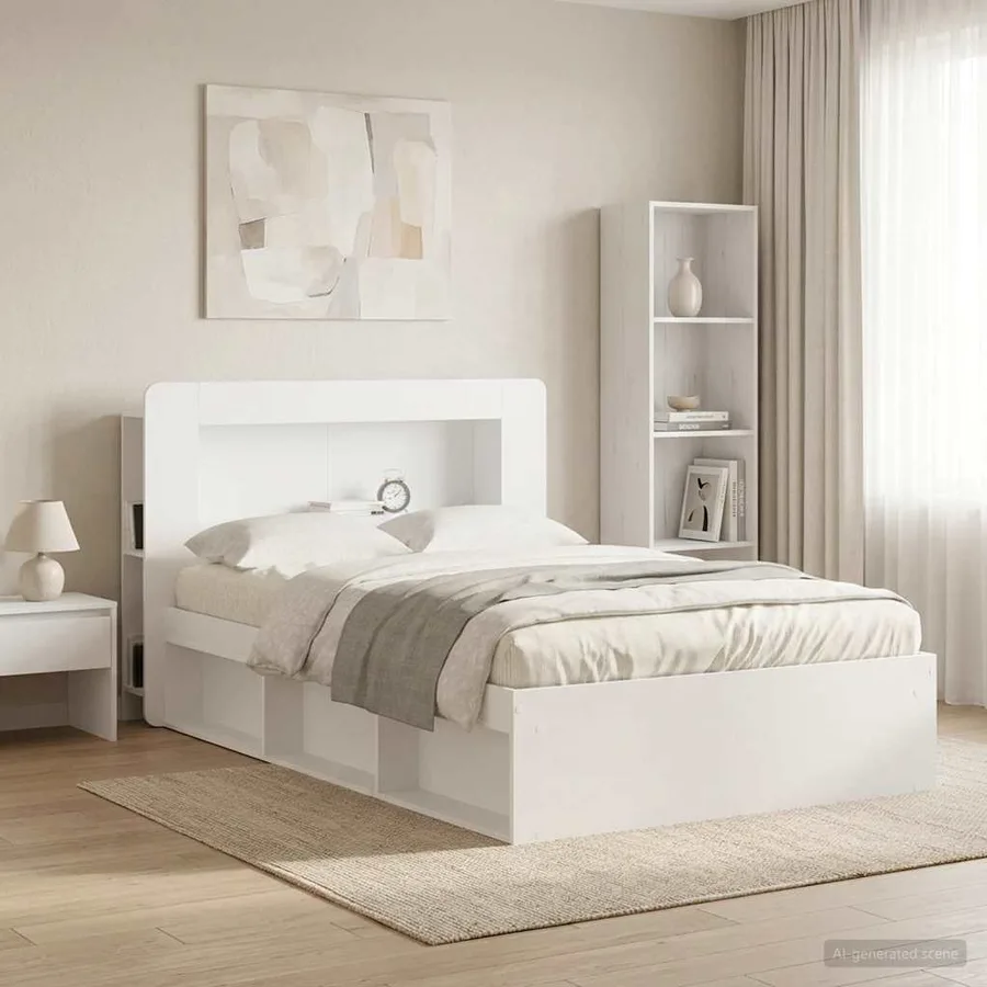 Cabinet de Tête de Lit avec stockage Blanc Bois d’ingénierie - 4