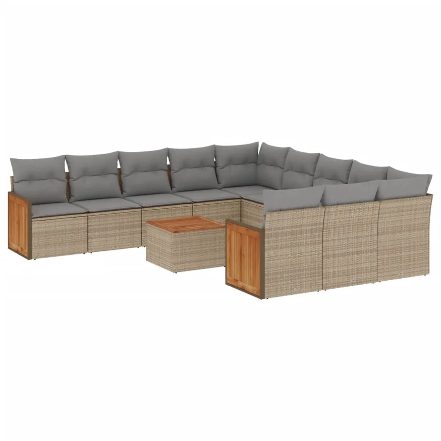 Salon de jardin avec coussins 12 pcs beige résine tressée - 2