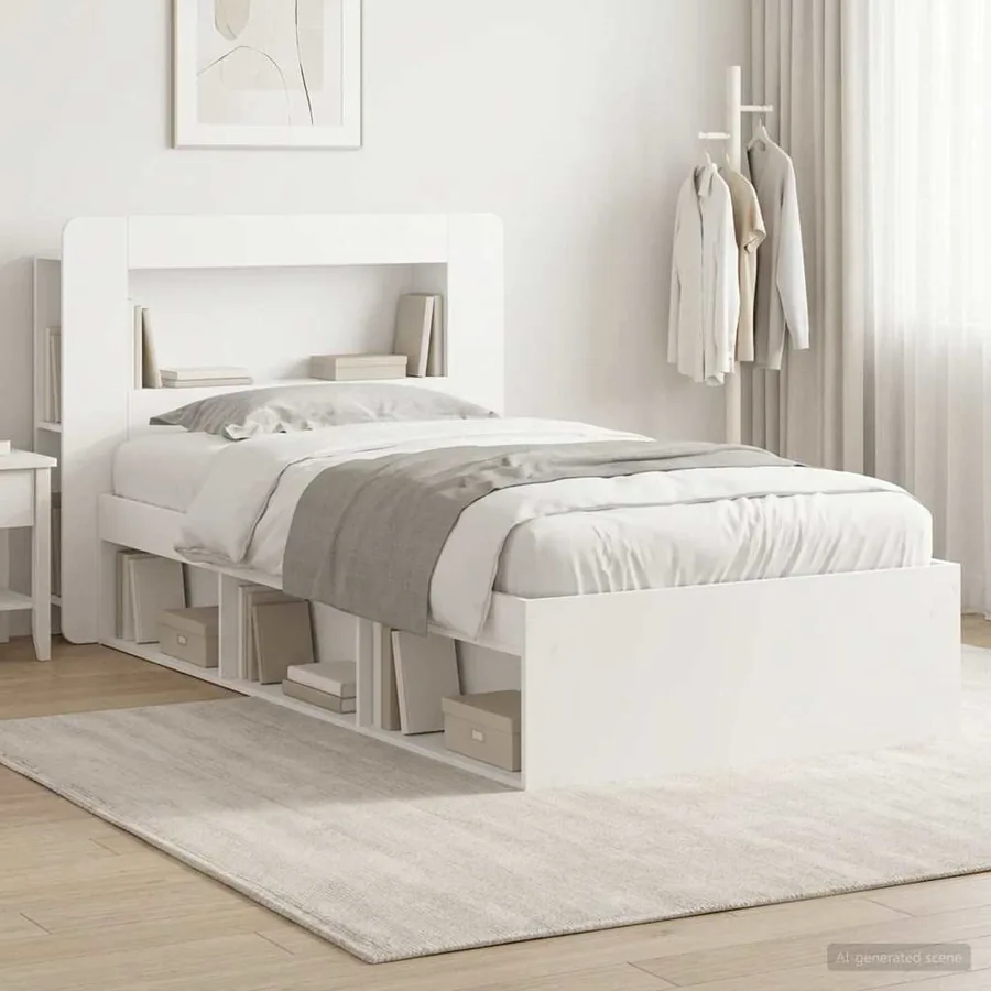 Cadre de lit avec rangement Blanc 90 x 190 cm Bois d'ingénierie