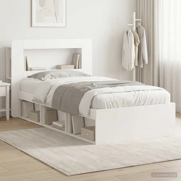 Cadre de lit avec rangement Blanc 90 x 190 cm Bois d'ingénierie