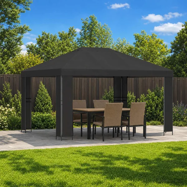 Pavillon 4 × 3 m Anthracite Polyester et Acier 190 gsm