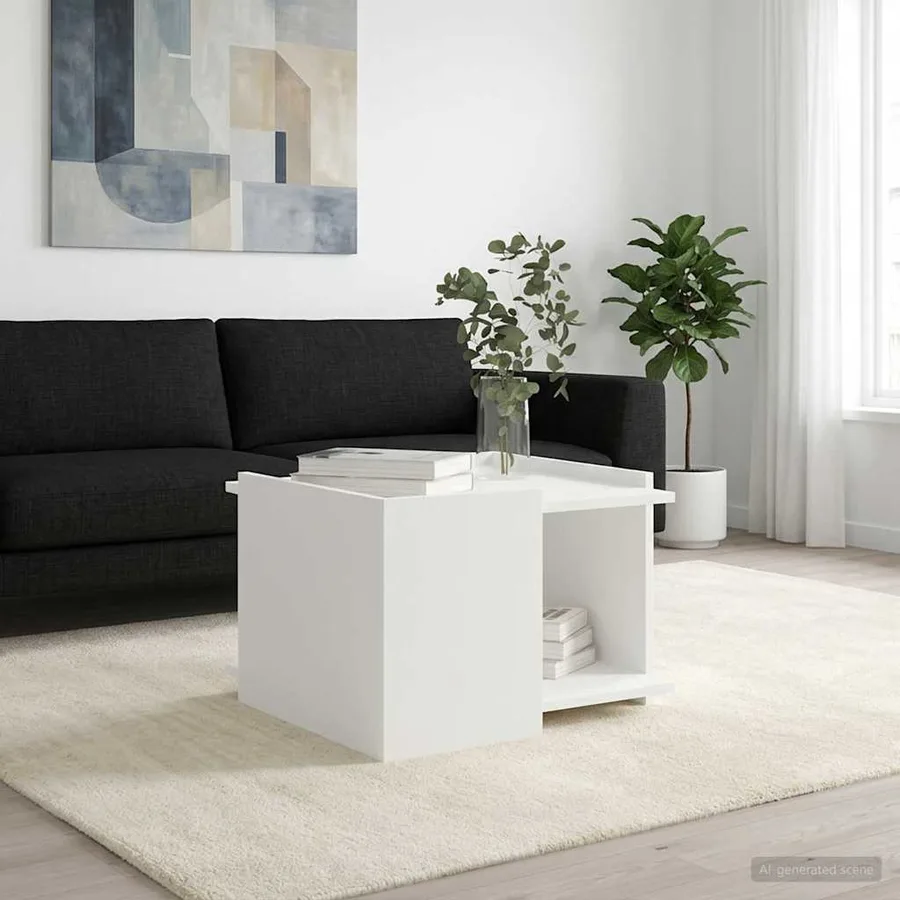 Table basse Blanc 50,5 x 50 x 33 cm Bois d'ingénierie - 4